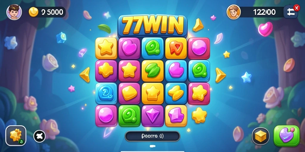 Tampilan gameplay 77WIN menampilkan aksi mencocokkan permata yang menawan.