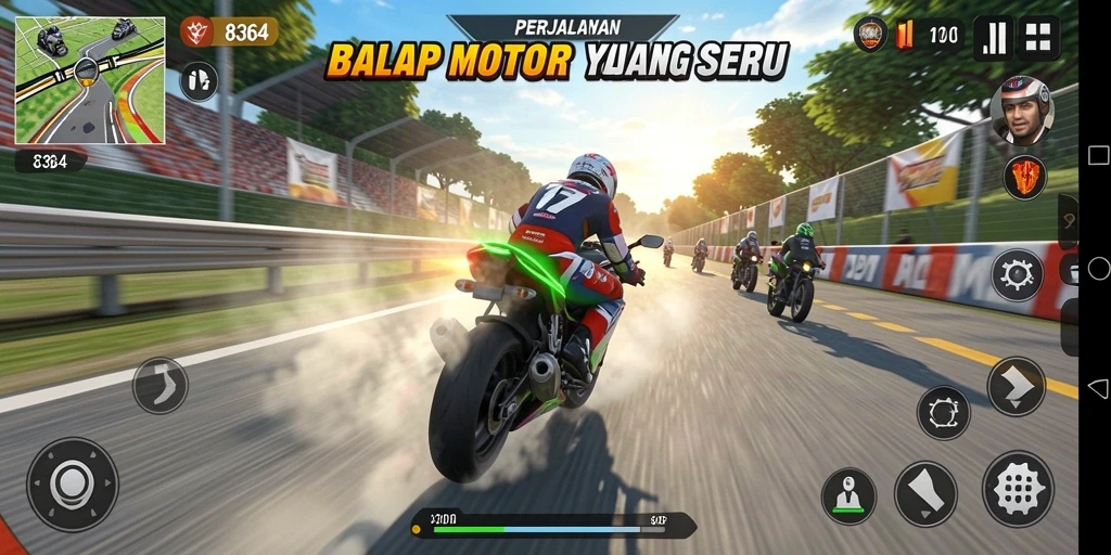 Screenshot gameplay <strong>8364</strong> menampilkan aksi balap motor yang penuh adrenalin.