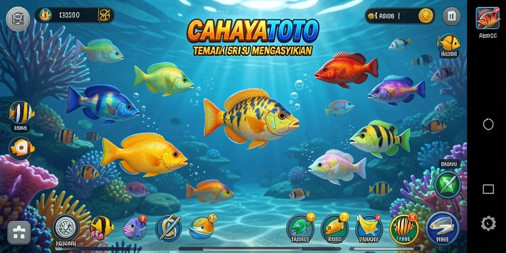 Screenshot gameplay seru CAHAYATOTO dengan banyak ikan yang bisa ditembak.