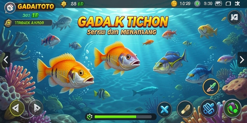 Tampilan gameplay GADAITOTO saat menangkap ikan di laut.