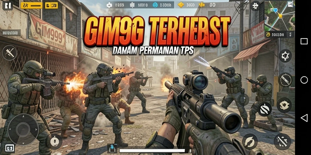 Screenshot GIM999 menampilkan aksi intens gameplay TPS yang seru.