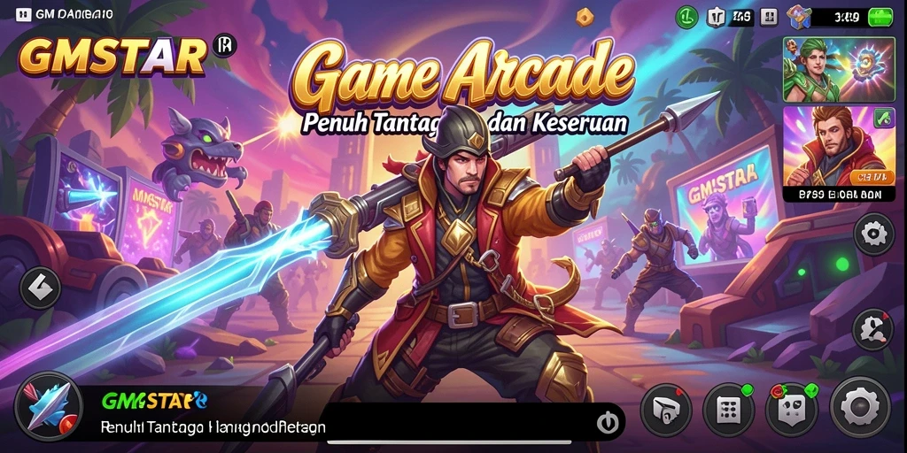 Screenshot gameplay GMSTAR menampilkan aksi seru dalam permainan arcade.