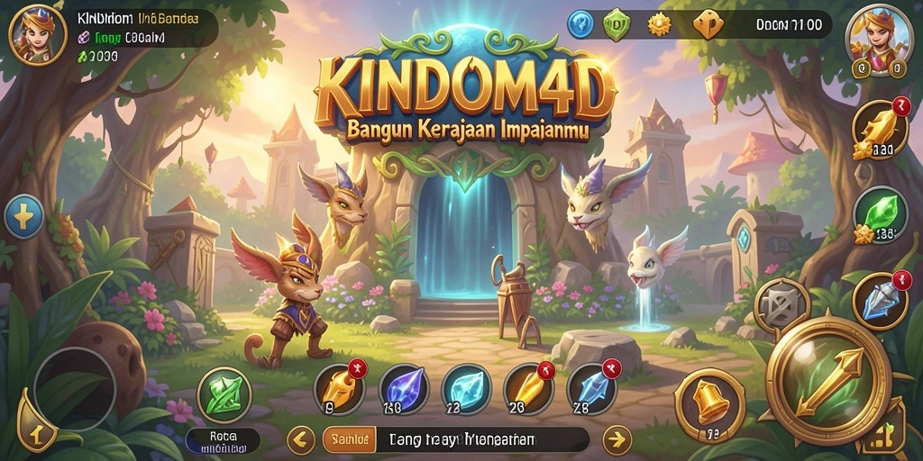 Screenshot utama KINDOM4D menampilkan gameplay yang dinamis dan interaktif.