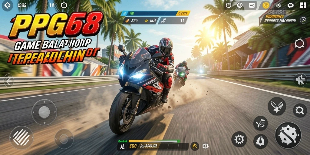 Screenshot gameplay PGG68 menampilkan aksi balap motor yang mendebarkan.