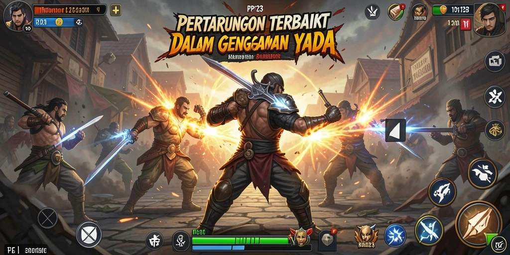 Screenshot utama PP123 menunjukkan aksi pertarungan yang seru dan intens.