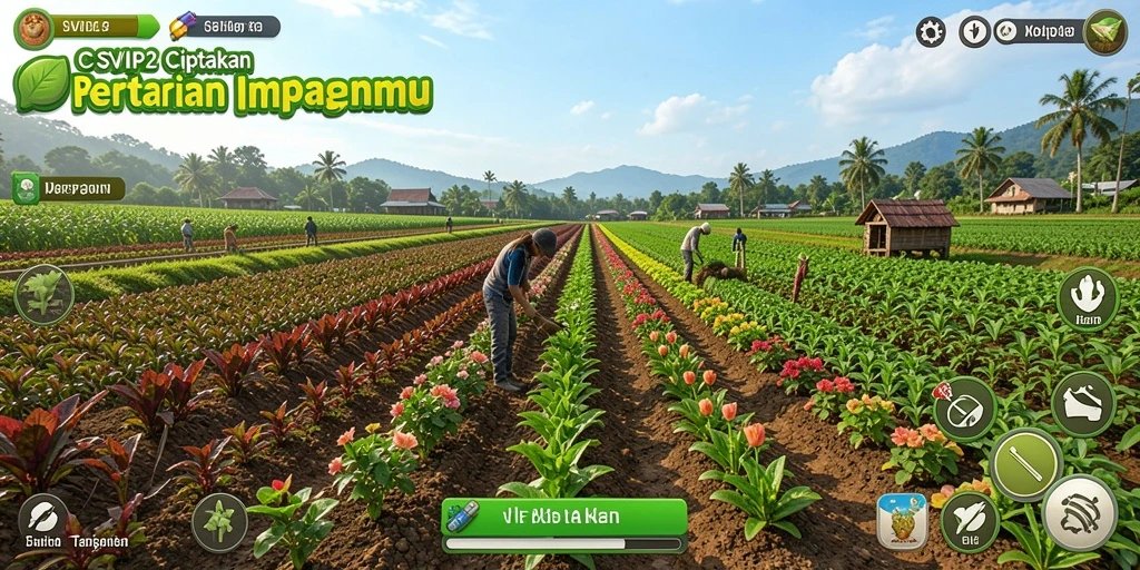 Tampilan gameplay SVIP2 dengan ladang hijau dan aktivitas pertanian yang menyenangkan.