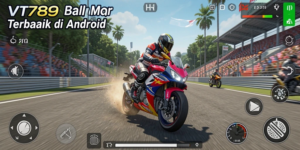 Tampilan gameplay VT789 yang mendebarkan dan penuh aksi balap motor.